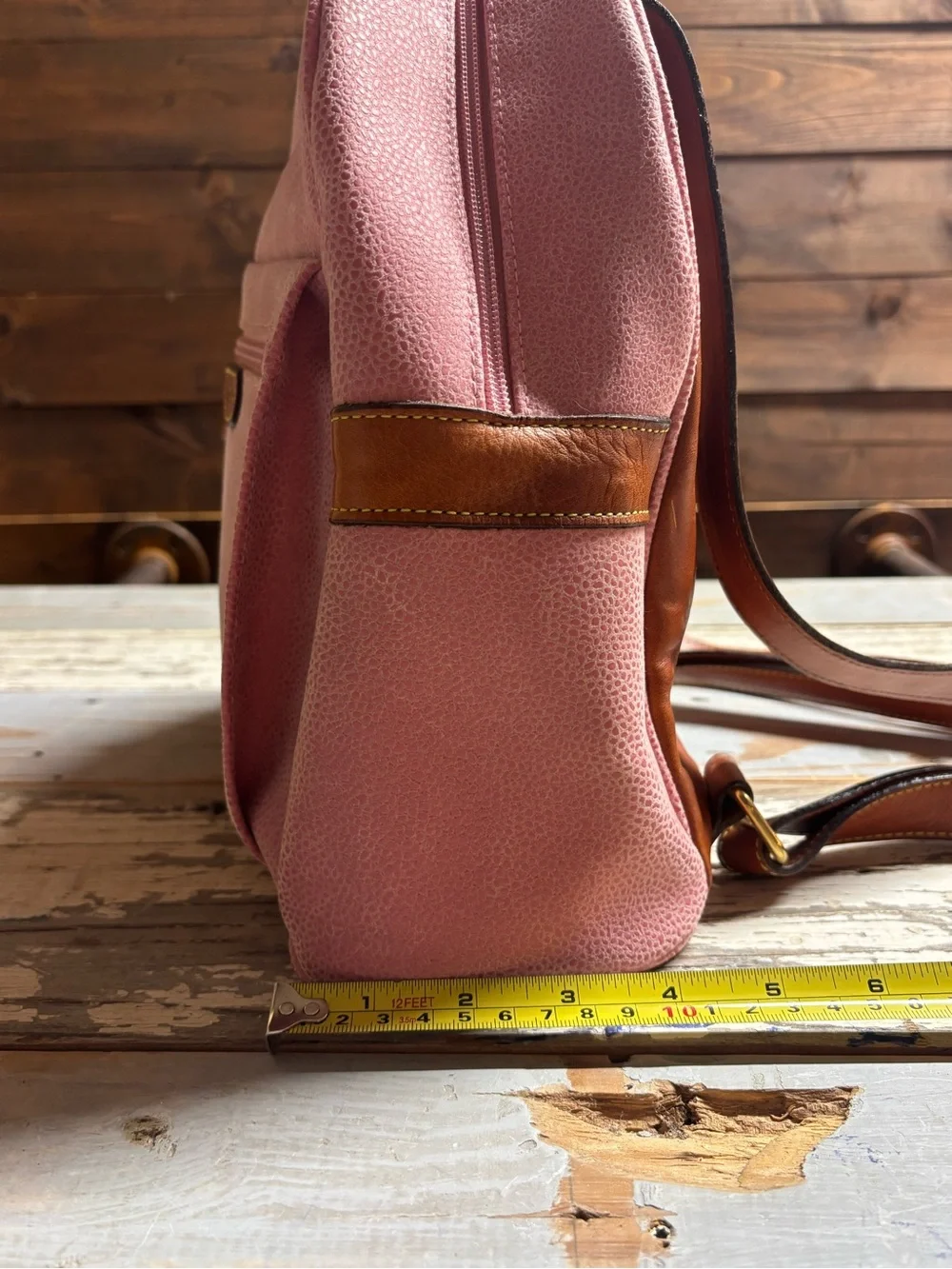Bric’s Pink Pebbled Leather Backpack Tan Trim Adjustable Straps